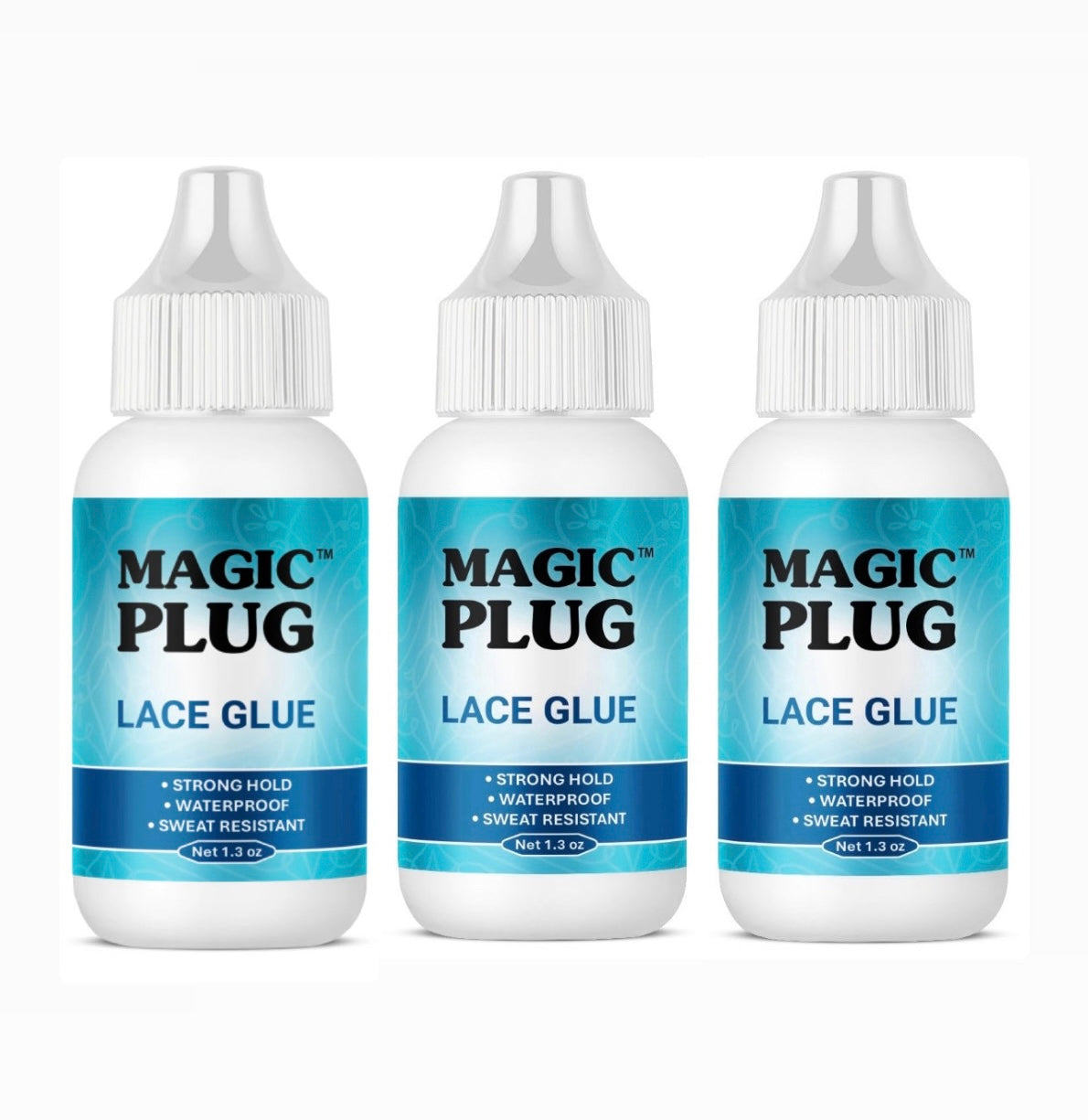 3 BOTTLES COMBO DEAL OF MAGIC PLUG LACE BOND GLUE 1.3oz .